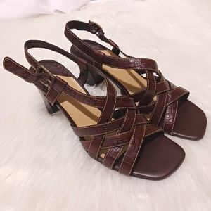 Liz Claiborne Flex Croc Embossed Leather Strappy Square-Toe Sandals Sz 8.5 M